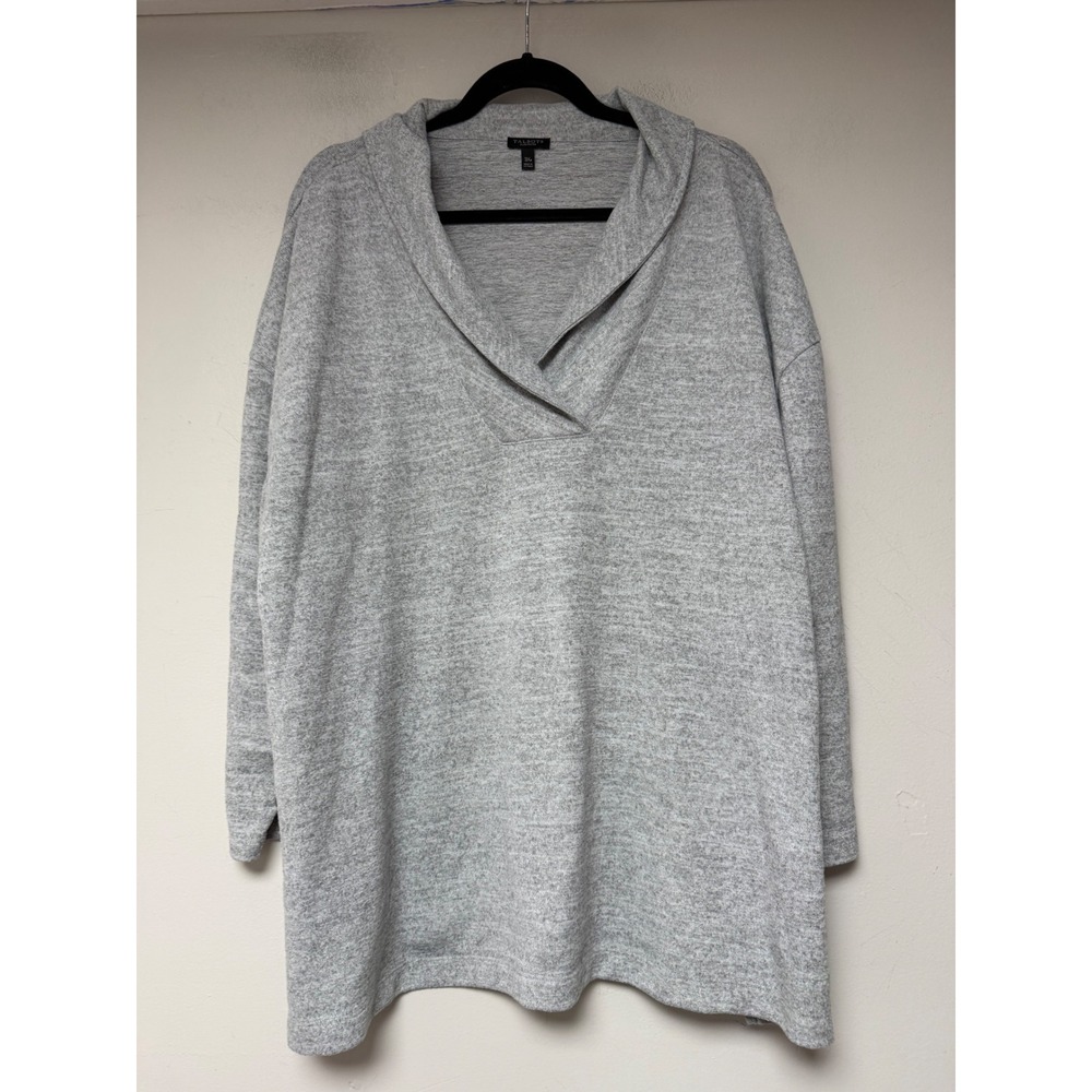 Talbots Tunic Sweater Womens 3XP Grey Excellent Shawl Collar Heathered Knit 8872
